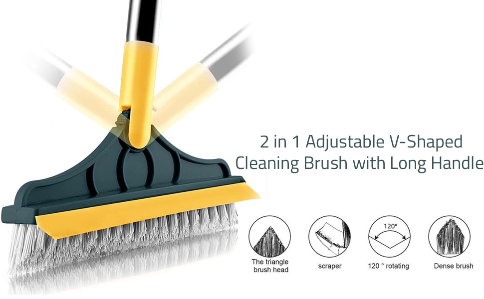 Floor Scrub Brush With Squeegee, Floor Brush Scrubber With Long Handle,  Premium Rotating Bathroom Kitchen Crevice