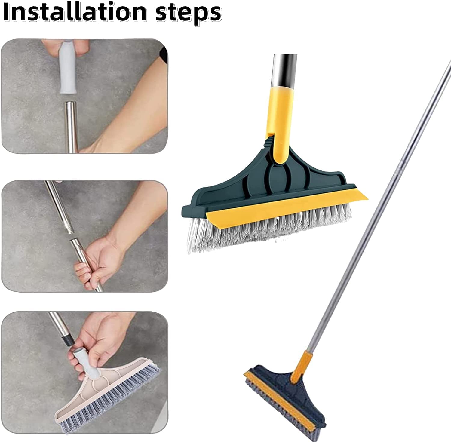 2 in 1 Adjustable V-Shaped Cleaning Brush with Long Handle, Bathroom  Kitchen Floor Crevice Cleaning Brush with Squeegee, 120° Rotating Removable  Brush